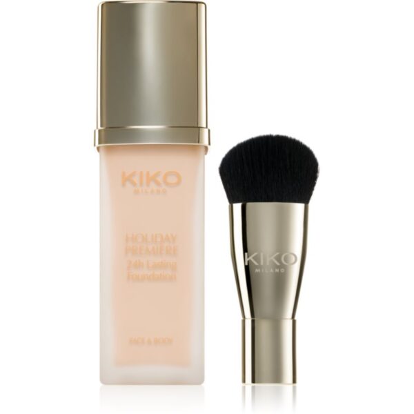 KIKO Milano Holiday Première 24h Lasting Foundation fard lichid rezistent la apa cu pensulă culoare 01 Porcelain 28 ml-ro