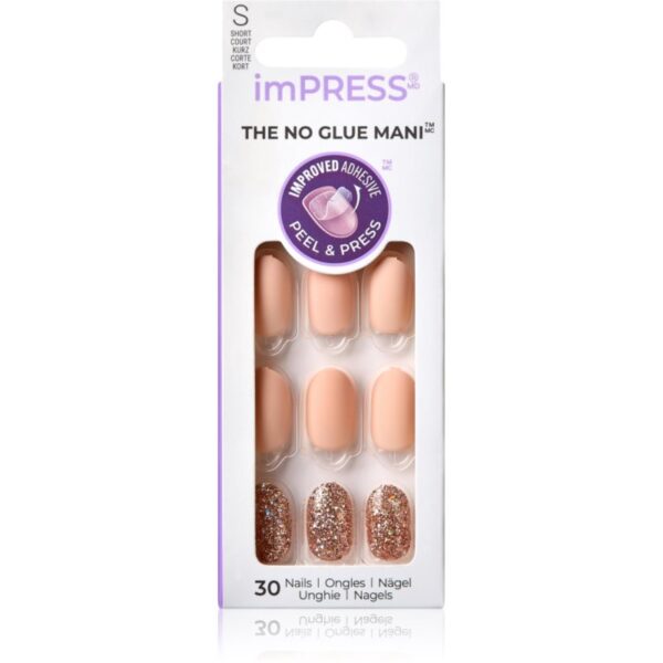 KISS imPRESS The No Glue Mani Short unghii artificiale autoadeziv Evanesce 30 buc-ro