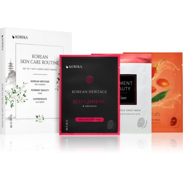KORIKA KOREAN SKIN CARE ROUTINE SET OF 3 ANTI-AGING SHEET MASKS set antirid-ro