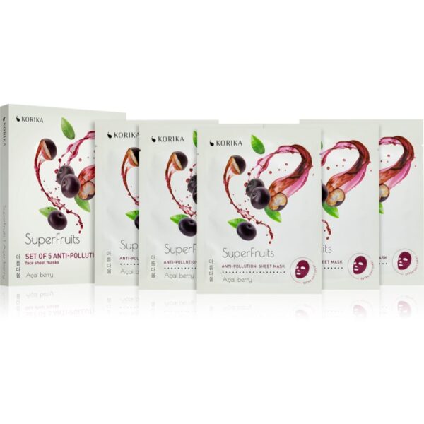 KORIKA SuperFruits Acai Berry - Set of 5 Anti-pollution Face Sheet Masks set de măști de față la un preț mai avantajos Acai berry-ro