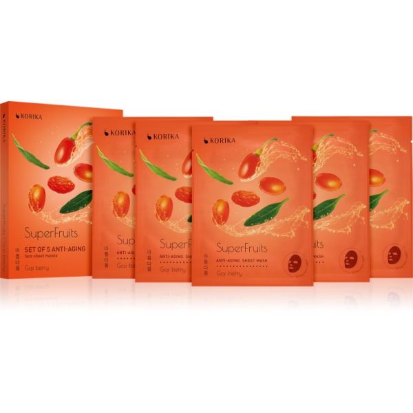 KORIKA SuperFruits Goji Berry - Set of 5 Anti-aging Face Sheet Masks set de măști de față la un preț mai avantajos cu efect de intinerire Goji berry-ro
