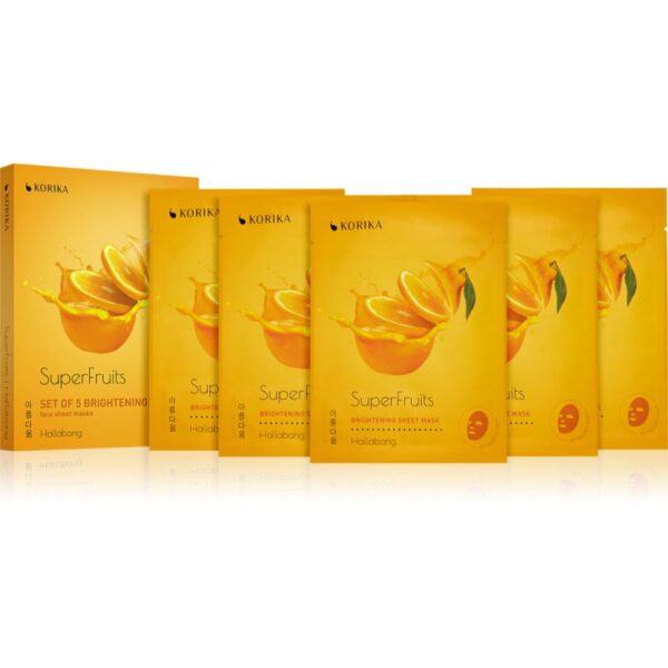 KORIKA SuperFruits Hallabong - Set of 5 Brightening Face Sheet Masks set de măști de față la un preț mai avantajos pentru o piele mai luminoasa Hallab-ro