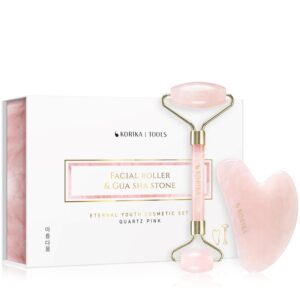 KORIKA Tools Face Roller & Gua Sha rulou de masaj facial și accesoriu de masaj Quartz Pink-ro