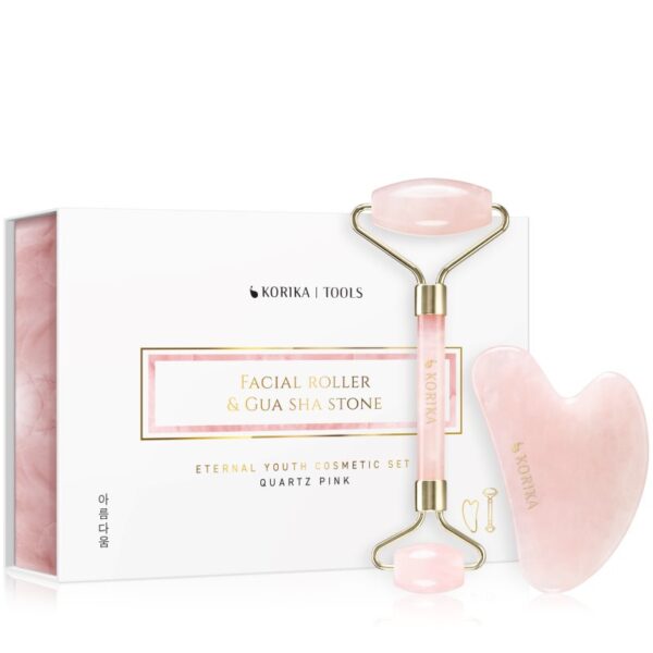 KORIKA Tools Face Roller & Gua Sha rulou de masaj facial și accesoriu de masaj Quartz Pink-ro