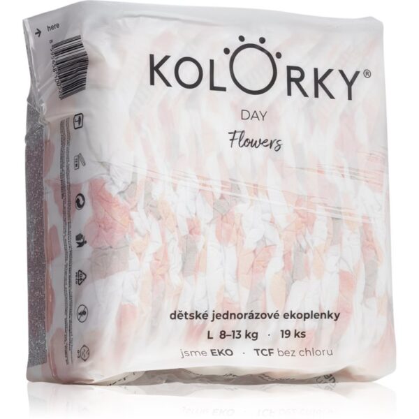 Kolorky Day Flowers scutece ECO de unică folosință marimea L 8-13 Kg 19 buc-ro