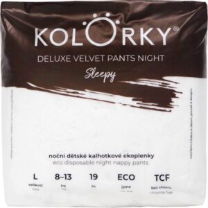 Kolorky Deluxe Velvet Pants Night Sleepy scutece de unică folosință tip chiloțel pentru noapte L 8-13 kg 19 buc-ro