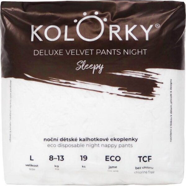 Kolorky Deluxe Velvet Pants Night Sleepy scutece de unică folosință tip chiloțel pentru noapte L 8-13 kg 19 buc-ro