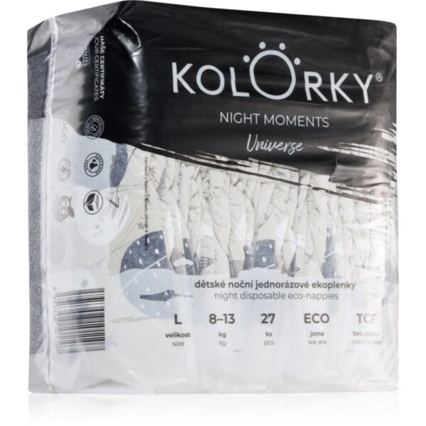 Kolorky Night Moments scutece ECO de unică folosință pentru ingrijire de noapte si protectie marimea L 8-13 kg 27 buc-ro