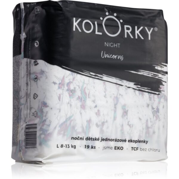 Kolorky Night Unicorn scutece ECO de unică folosință pentru ingrijire de noapte si protectie marimea L 8-13 Kg 19 buc-ro