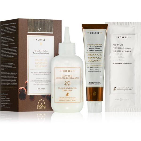 Korres Argan Oil Culoare permanenta pentru par cu ulei de argan culoare 6.1 Ash Dark Blonde 50 ml-ro