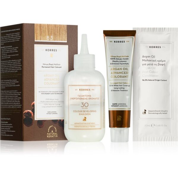Korres Argan Oil Culoare permanenta pentru par cu ulei de argan culoare 8.3 Golden/Honey Light Blonde 50 ml-ro