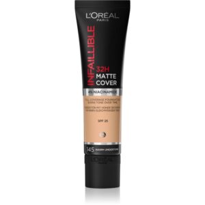 L’Oréal Paris Infallible 32H Matte Cover machiaj matifiant de lungă durată SPF 25 culoare 145 (Warm Undertone) 30 ml-Țena