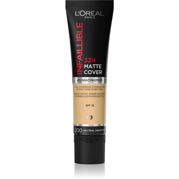 L’Oréal Paris Infallible 32H Matte Cover machiaj matifiant de lungă durată SPF 25 culoare 200 (Neutral Undertone) 30 ml-ro