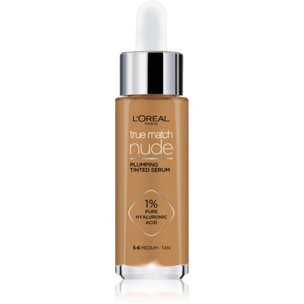 L’Oréal Paris True Match Nude Plumping Tinted Serum ser pentru uniformizarea nuantei tenului culoare 5-6 Medium Tan 30 ml-Țena