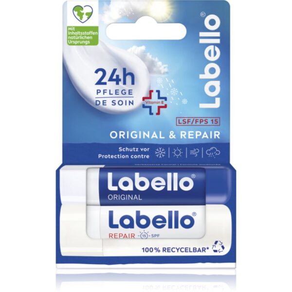 Labello Original & Repair balsam de buze hidratant și regenerator 2x4.8 g-ro