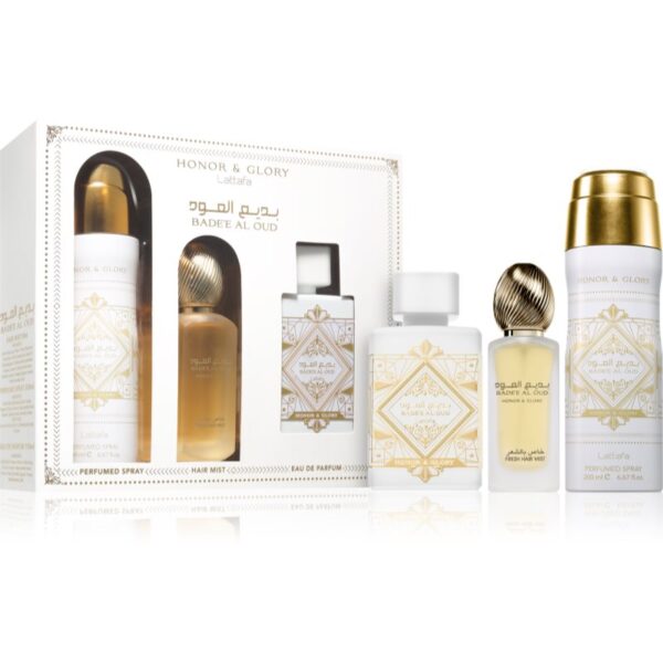 Lattafa Badee Al Oud Honor & Glory set cadou unisex 3 buc-Țena