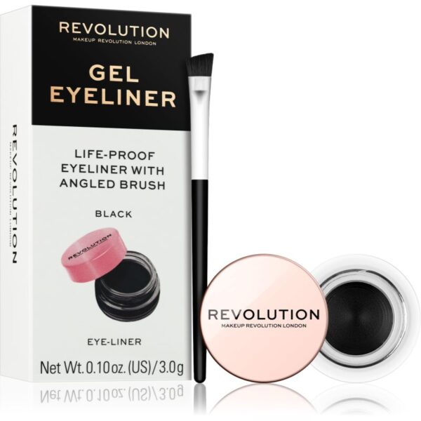 Makeup Revolution Gel Eyeliner Pot eyeliner-gel cu pensula culoare Black 3 g-ro