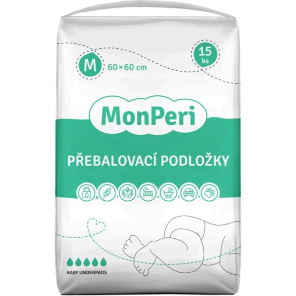 MonPeri Baby Underpads Size M suport pentru schimbat scutecele de unică folosință 60x60 cm 15 buc-Țena