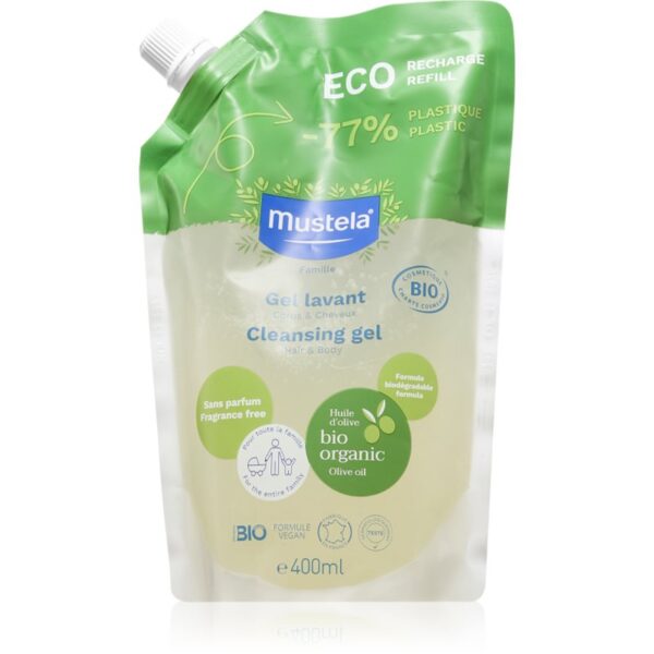 Mustela BIO gel de duș pentru corp și păr pentru nou-nascuti si copii Refil 400 ml-Țena