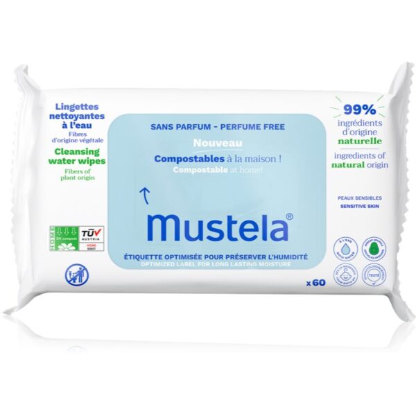 Mustela Compostable at Home Cleansing Wipes Perfume Free servetele pentru curatare fara parfum pentru nou-nascuti si copii 60 buc-ro