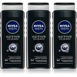 NIVEA MEN Active Clean Gel de duș pentru bărbați ambalaj economic 3 x 500 ml-Țena