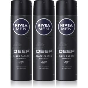 NIVEA MEN Deep Black Carbon Darkwood spray anti-perspirant ambalaj economic pentru bărbați 3 x 150 ml-Țena