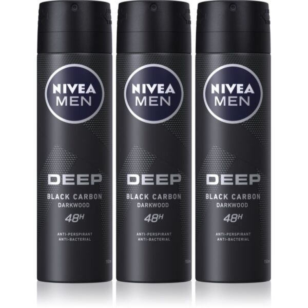 NIVEA MEN Deep Black Carbon Darkwood spray anti-perspirant ambalaj economic pentru bărbați 3 x 150 ml-Țena