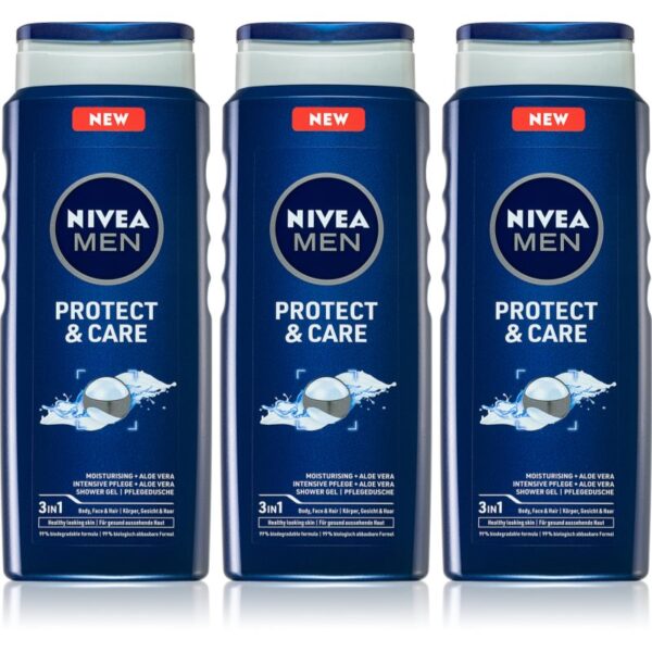 NIVEA MEN Protect & Care Gel de duș pentru bărbați ambalaj economic 3 x 500 ml-Țena