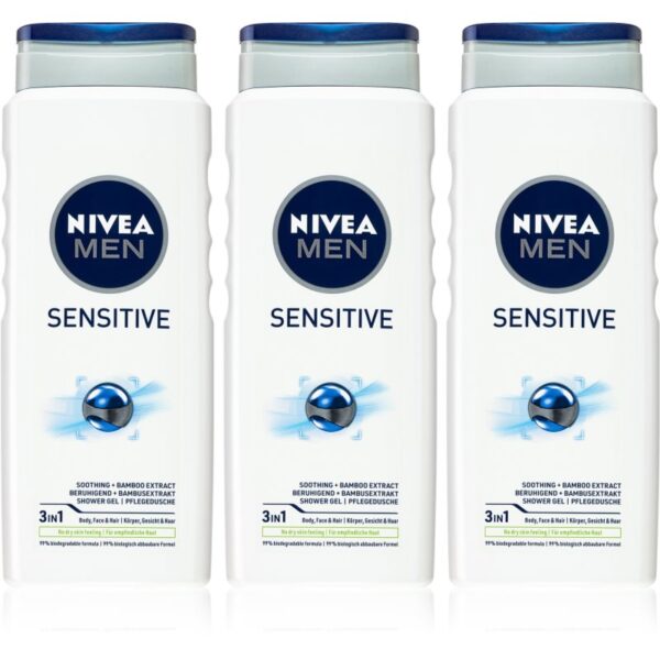 NIVEA MEN Sensitive Gel de duș pentru bărbați ambalaj economic 3 x 500 ml-Țena