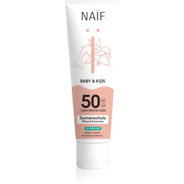 Naif Baby & Kids Mineral Sunscreen SPF 50 0 % Perfume crema pentru protectie solara pentru bebeluși și copii mici fără parfum SPF 50 100 ml-ro