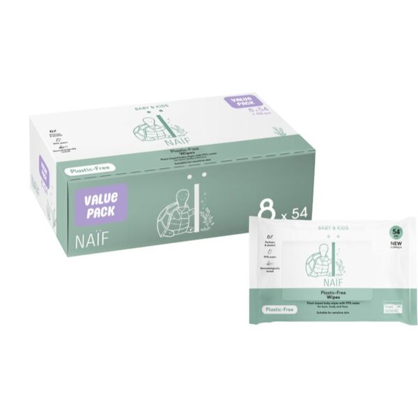 Naif Baby & Kids Plastic Free Wipes Șervețele umede pentru nou-nascuti si copii 8x54 buc-Țena