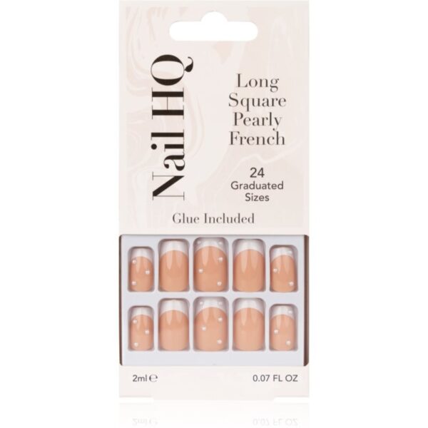 Nail HQ Long Square unghii artificiale Pearly French 24 buc-ro