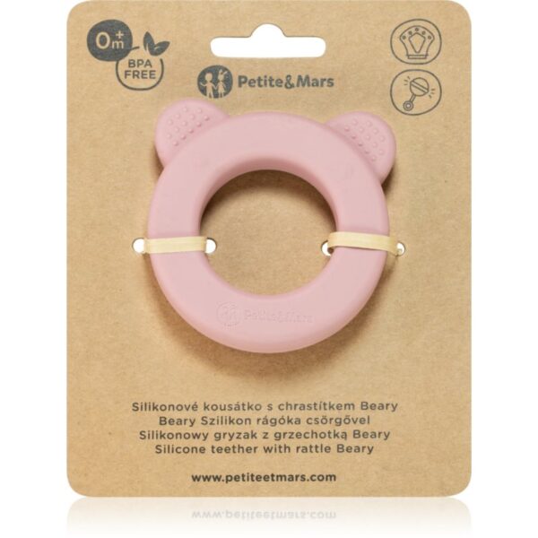 Petite&Mars Beary jucărie pentru dentiție cu zornăitoare Dusty Rose 0 m+ 1 buc-ro