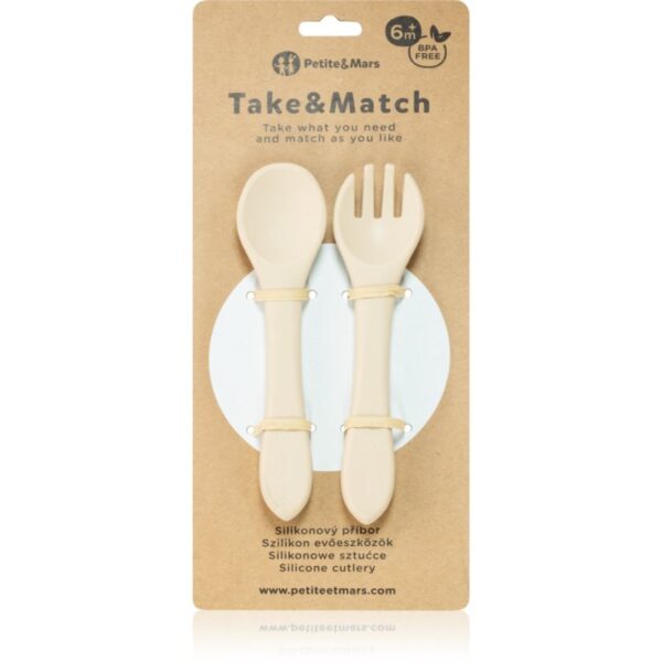 Petite&Mars Take&Match Silicone Cutlery tacâmuri Desert Sand 6 m+ 2 buc-ro