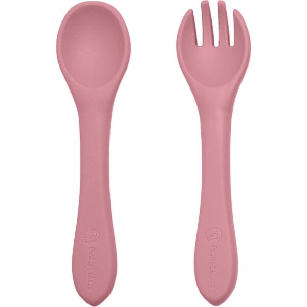 Petite&Mars Take&Match Silicone Cutlery tacâmuri Dusty Rose 6 m+ 2 buc-ro