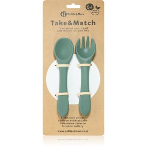 Petite&Mars Take&Match Silicone Cutlery tacâmuri Misty Green 6 m+ 2 buc-ro