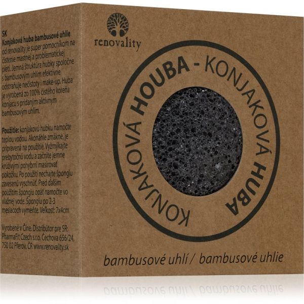 Renovality Konjac mushroom bamboo charcoal burete pentru curatare pentru pielea problematica 7x4 cm-ro