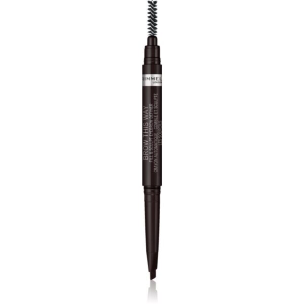 Rimmel Brow This Way creion pentru sprancene perie 2 in 1 culoare 004 Soft Black 0