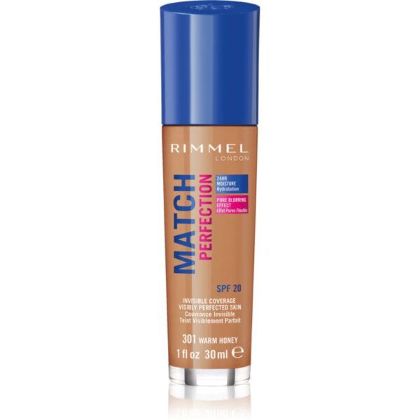 Rimmel Match Perfection fond de ten lichid SPF 20 culoare 301 Warm Honey 30 ml-Țena