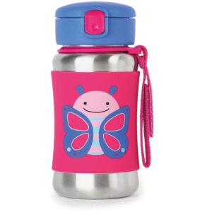 Skip Hop Zoo Straw Bottle sticlă inoxidabilă pentru apă cu pai Butterfly 12 m+ 350 ml-ro