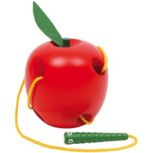 Small foot Threading Game Apple and Worm jucărie cu activități din lemn 3 y+ 2 buc-Țena