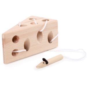 Small foot Threading Game Cheese and Mouse jucărie cu activități din lemn 3 y+ 2 buc-Țena