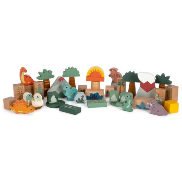 Small foot Wooden Building Blocks Dino jucărie cu activități din lemn 12 m+ 34 buc-Țena