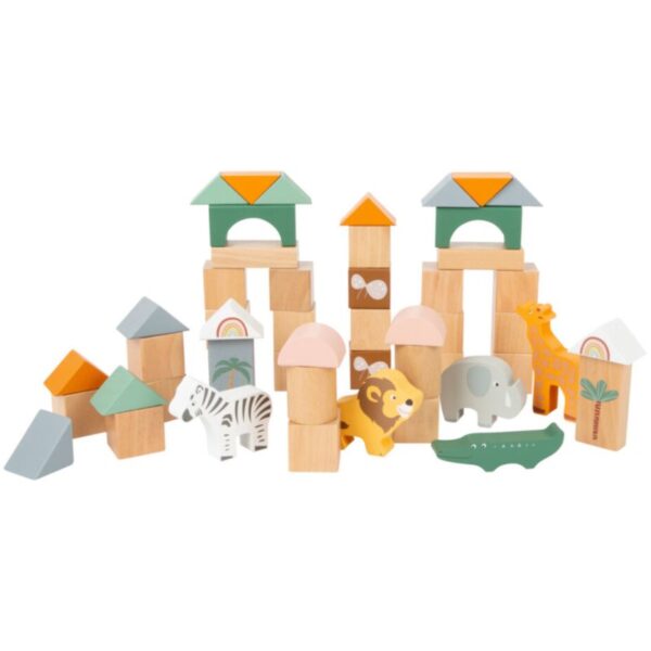 Small foot Wooden Building Blocks Safari jucărie cu activități din lemn 12 m+ 50 buc-ro