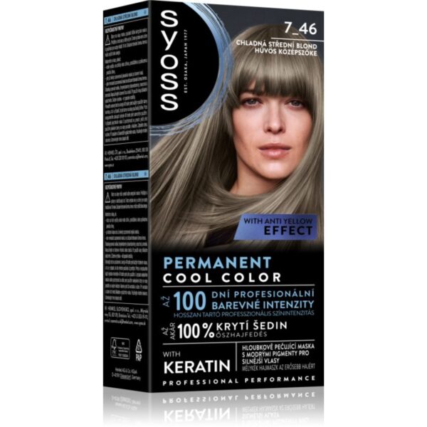 Syoss Permanent Cool Color Culoare permanenta pentru par culoare 7_46 Cool Medium Blond 1 buc-Țena