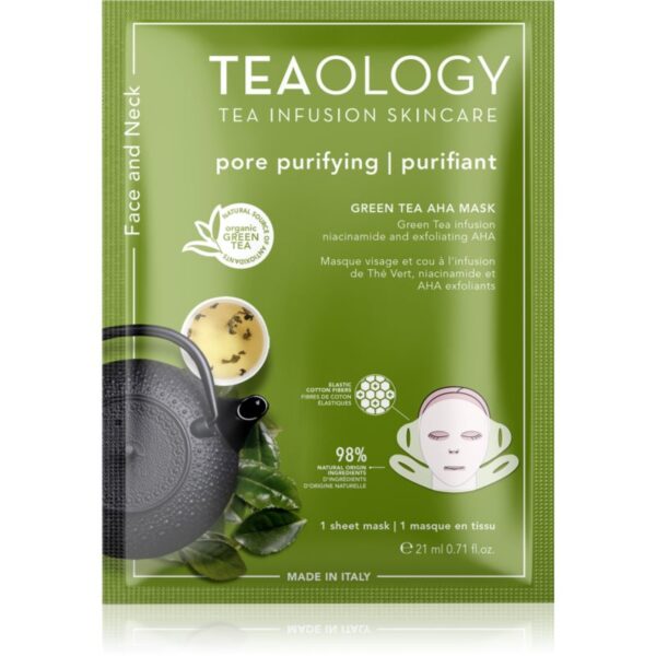 Teaology Face Mask Green Tea AHA masca de celule cu efect de curatare si reimprospatare pentru față și gât 21 ml-ro
