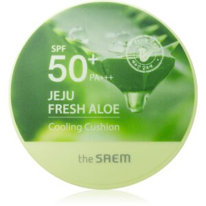 The Saem Jeju Fresh Aloe Cooling Cushion burete cu machiaj de lungă durată SPF 50+ cu efect calmant culoare Natural Beige 12 g-ro