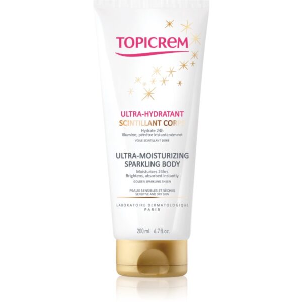 Topicrem UH BODY Ultra-Moisturizing Sparkling Body lapte de corp intens hidratant cu particule stralucitoare 200 ml-Țena