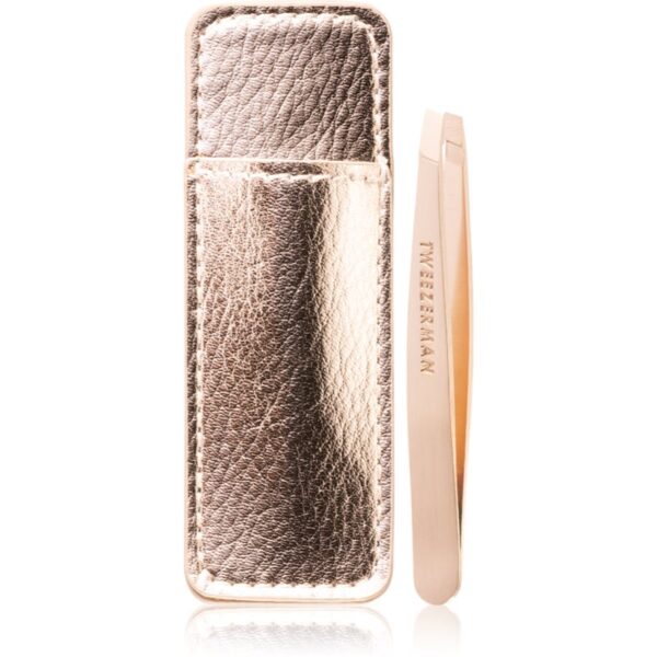Tweezerman Mini Slant Rose Gold pensete cu varfurile tesite mini cu trusă de călătorie 1 buc-ro