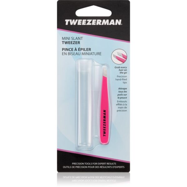 Tweezerman Mini Slant pensete cu varfurile tesite mini cu trusă de călătorie Neon Pink 1 buc-ro